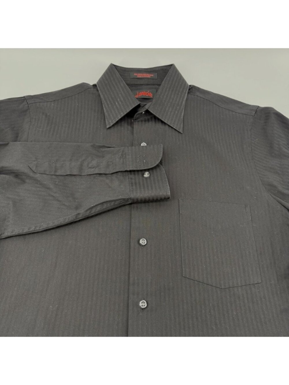 J. GARCIA Mens Medium 15-32/33‎ Shirt Black Stripe Regular Fit Wrinkle Free